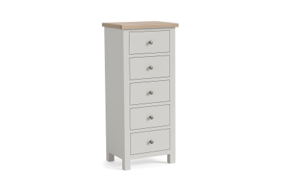 Modern Country Painted Oak Stone Grey 5 Drawer Tall Chest of Drawers
