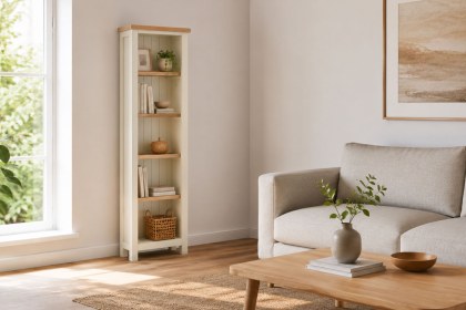Modern Country Painted Oak Coconut White Slim Bookcase Modern Country Painted Oak Coconut White Slim Bookcase