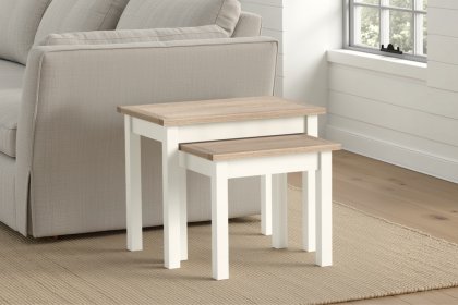 Modern Country Painted Oak Coconut White Nest Of Tables