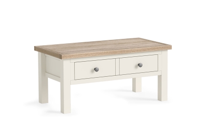 Modern Country Painted Oak Coconut White Coffee Table with Drawer
