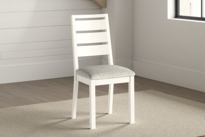 Modern Country Painted Oak Coconut White Dining Chair with Boucle White Seat (Pair)