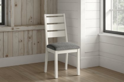 Modern Country Painted Oak Coconut White Dining Chair with Boucle Grey Seat (Pair)