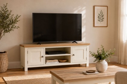 Modern Country Painted Oak Coconut White 125cm Large TV Unit Modern Country Painted Oak Coconut White 125cm Large TV Unit