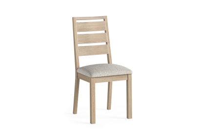 Modern Country Oak Dining Chair with Boucle White Seat (Pair)