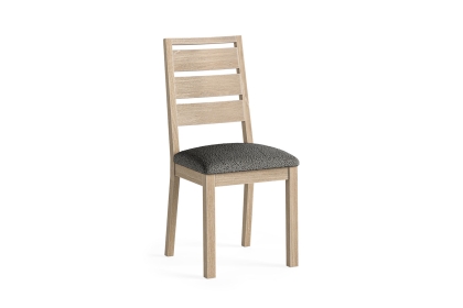 Modern Country Oak Dining Chair with Boucle Grey Seat (Pair)