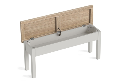 Modern Country Painted Oak Stone Grey Shallow Storage Bench Modern Country Painted Oak Stone Grey Shallow Storage Bench