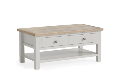 Modern Country Painted Oak Stone Grey Coffee Table with Shelf