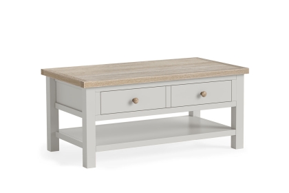 Modern Country Painted Oak Stone Grey Coffee Table with Shelf