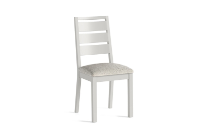 Modern Country Painted Oak Stone Grey Dining Chair with Boucle White Seat (Pair)