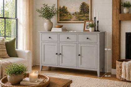 Stowe Painted Grey Large 3 Door Sideboard