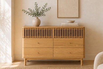Soho Natural Oak Slatted 6 Drawer Chest of Drawers
