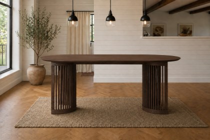 Soho Brown Oak Slatted Oval Dining Table Soho Brown Oak Slatted Oval Dining Table