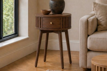 Soho Brown Oak Slatted Round Side Table Soho Brown Oak Slatted Round Side Table