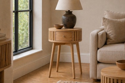 Soho Natural Oak Slatted Round Side Table
