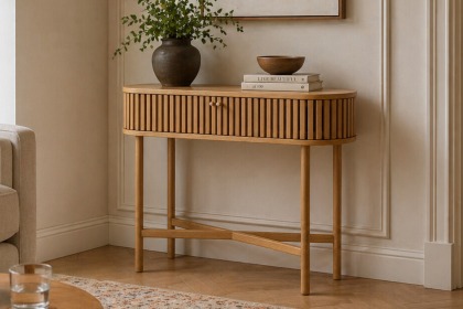 Soho Natural Oak Slatted Oval Console Table