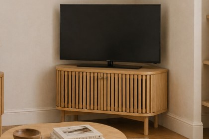 Soho Natural Oak Slatted Corner TV Unit