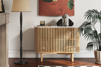 Soho Natural Oak Slatted Small Sideboard with Marble Top