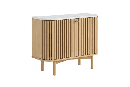Soho Natural Oak Slatted Small Sideboard with Marble Top