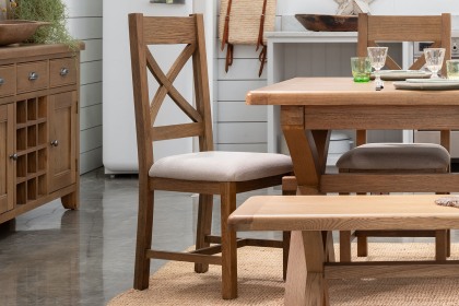Tewkesbury Smoked Oak Upholstered Cross X Back Dining Chair (Pair) Tewkesbury Smoked Oak Upholstered Cross X Back Dining Chair (Pair)