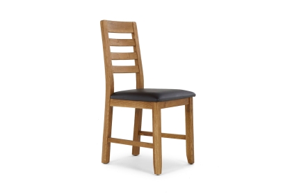 Bergen Oak Dining Chair with Brown PU Seat (Pair)