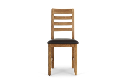 Bergen Oak Dining Chair with Brown PU Seat (Pair)