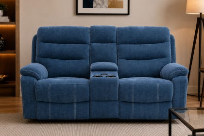 Halo Tech Fabric 2 Seater Power Head Tilt Recliner Sofa with Console