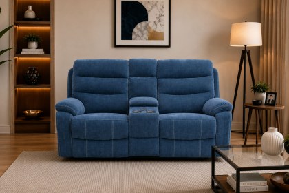 Halo Tech Fabric 2 Seater Power Head Tilt Recliner Sofa with Console