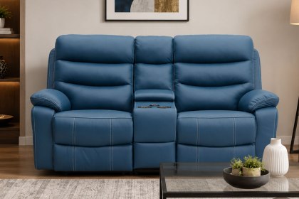 Halo Tech Leather 2 Seater Power Head Tilt Recliner Sofa with Console