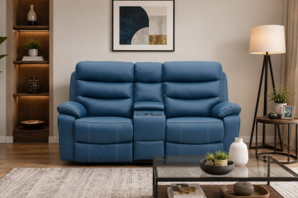 Halo Tech Leather 2 Seater Power Head Tilt Recliner Sofa with Console
