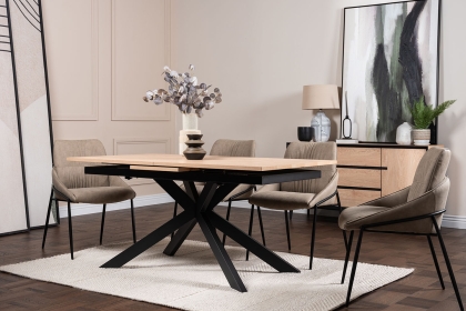Jaxon Oak Finish 160-220cm Ext Dining Table Set with x4 Jackson Chairs in Taupe Jaxon Oak Finish 160-220cm Ext Dining Table Set with x4 Jackson Chairs in Taupe