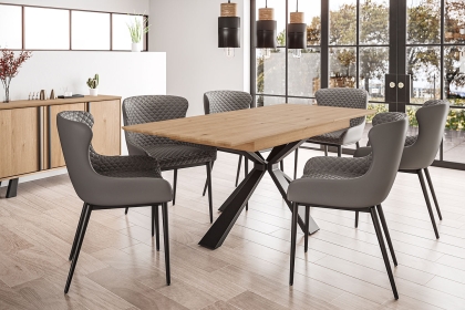 Heron Industrial Oak 160-200cm Extending Dining Table with Metal Base
