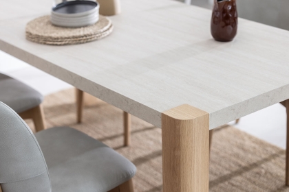 Arlo Natural Oak 140cm Travertine Ceramic Dining Table Set with 4 Spencer Chairs