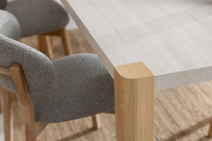 Arlo Natural Oak 190cm Travertine Ceramic Dining Table Set with 6 Leo Chairs
