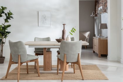 Arlo Natural Oak 160-200cm Ext Travertine Ceramic Dining Table Set with Spencer Chairs