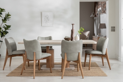 Arlo Natural Oak 160-200cm Ext Travertine Ceramic Dining Table Set with Spencer Chairs