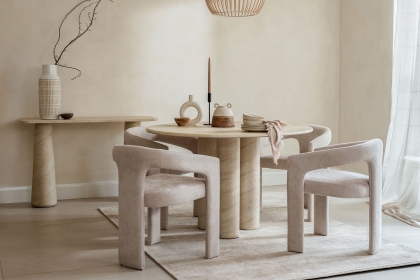 Ida Travertine Stone 120cm Round Dining Table Set with 4 Georgia Chairs