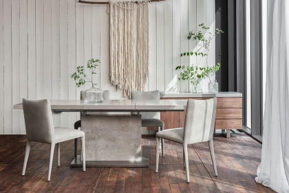 Petra Industrial Ext 160-220cm Dining Table Set & 4 Lucas Misty Grey Chairs