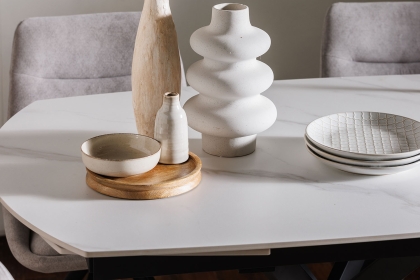 Sintered Stone 140-200cm Twist Extending Dining Table Set in White with x4 Paige Chairs