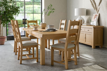 Normandy Chunky Country Oak Large Extending Dining Table Set & 6 Ladder Chairs