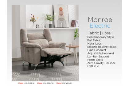 Monroe Fabric 3 Seater Recliner Sofa in Fossil