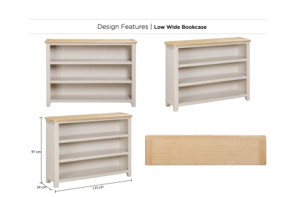 Windermere Painted Oyster Grey Oak Wide Low Bookcase