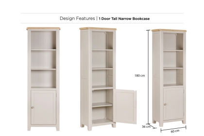 Windermere Painted Oyster Grey Oak Tall Narrow Bookcase