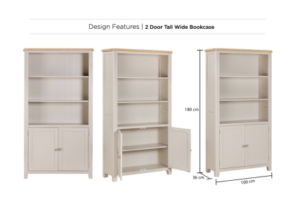 Windermere Painted Oyster Grey Oak Tall Wide Bookcase
