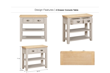 Windermere Painted Oyster Grey Oak 2 Drawer Console Table