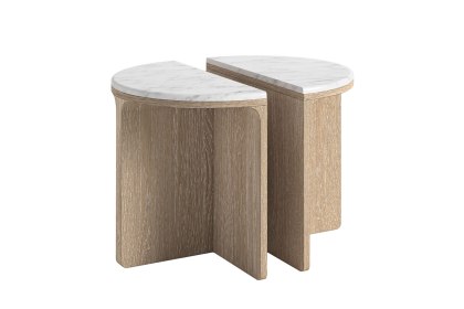 Portobello Oak Half Moon Nest of Tables with Travertine Top