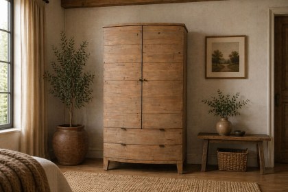Bermuda Reclaimed Wood Large Double Wardrobe With Drawers