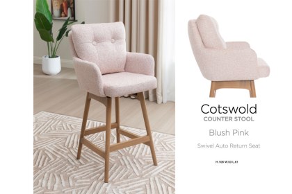 Cotswold Fabric Bar Counter Stool in Blush Pink (Pair)