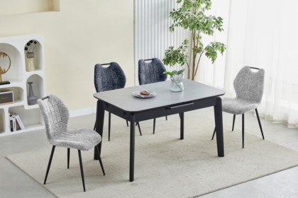 Turin Sintered Stone 130-160cm Extending Dining Table Set & 4 Dark Grey Chairs