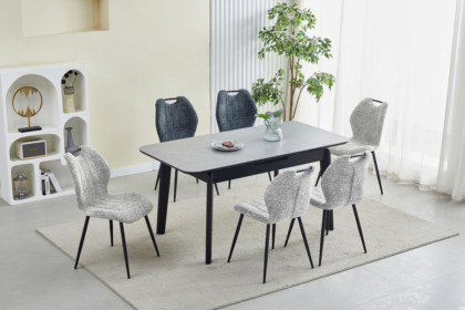 Turin Sintered Stone 130-160cm Extending Dining Table Set & 4 Dark Grey Chairs