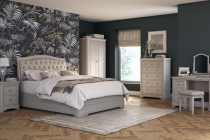 Mabel Wooden Bed Frame with Buttoned Upholstered Headboard in Painted Taupe Finish